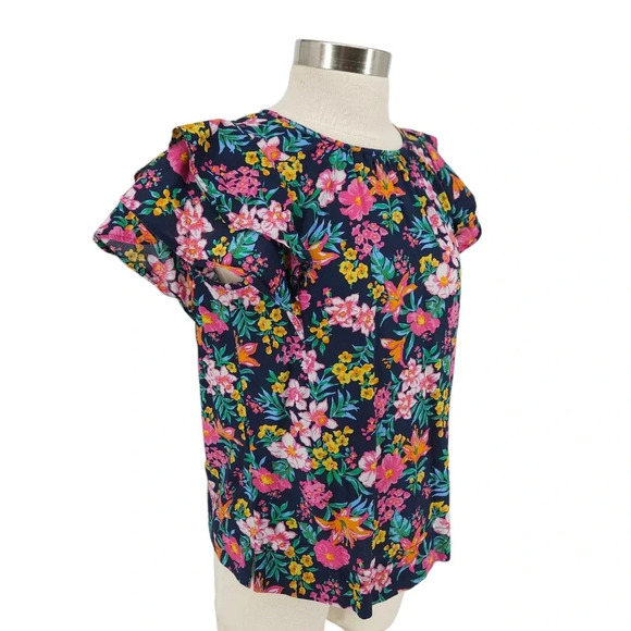 J.CREW Shirt Tropical Floral Hawaiian Flutter Short Sleeve Button Top - Picture 3 of 7